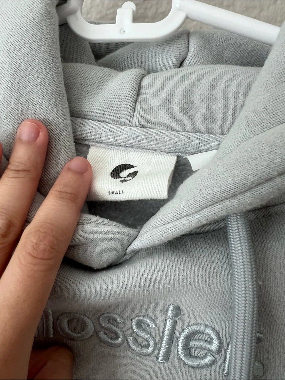 Light Blue Glossier Hoodie in Size Small
